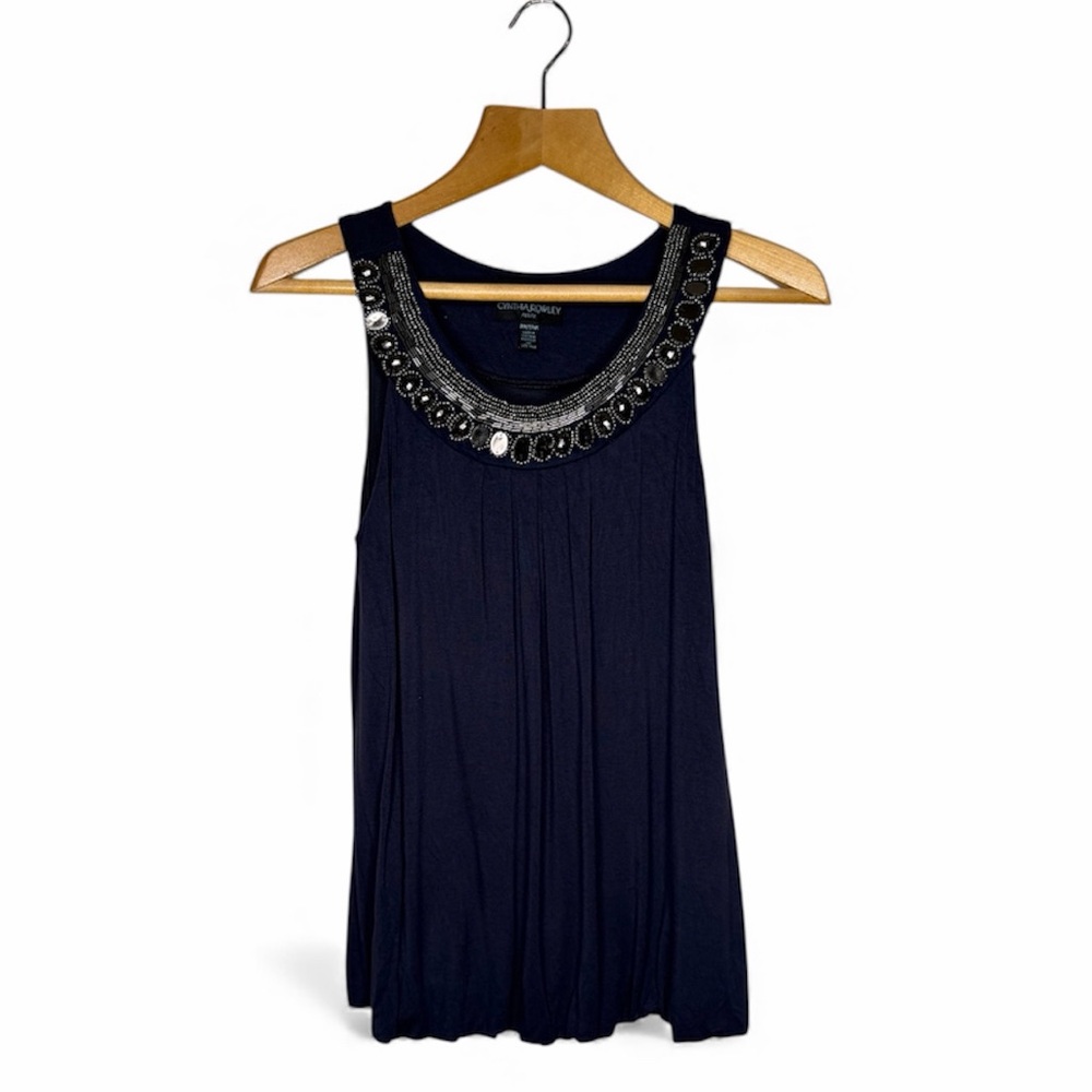 Cynthia Rowley Embellished Blue Sleeveless Blouse Petite Medium